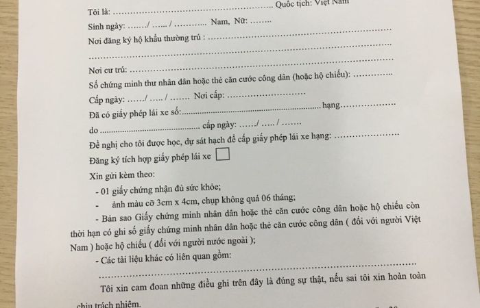 Hồ sơ đăng ký học bằng lái xe ô tô tại quận 2